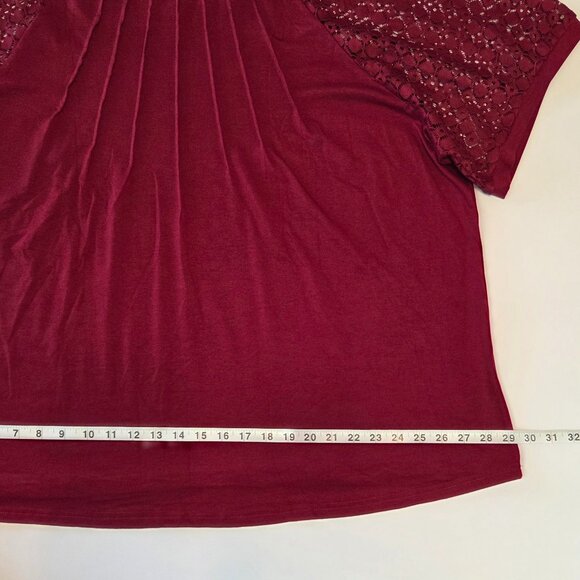 NWOT -- Burgundy/Wine Lace Sleeve Pleated Front Top – Size 4X - Never Worn - Picture 7 of 11